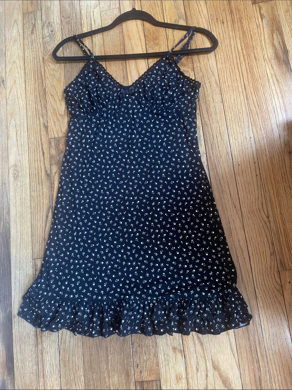 No Boundaries Black Mini Slip Dress with White Floral Print